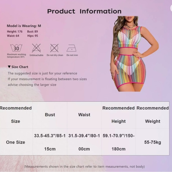 2pc Sexy Rainbow Fishnet Cutout Beach Cover up Set - Picture 5 of 6